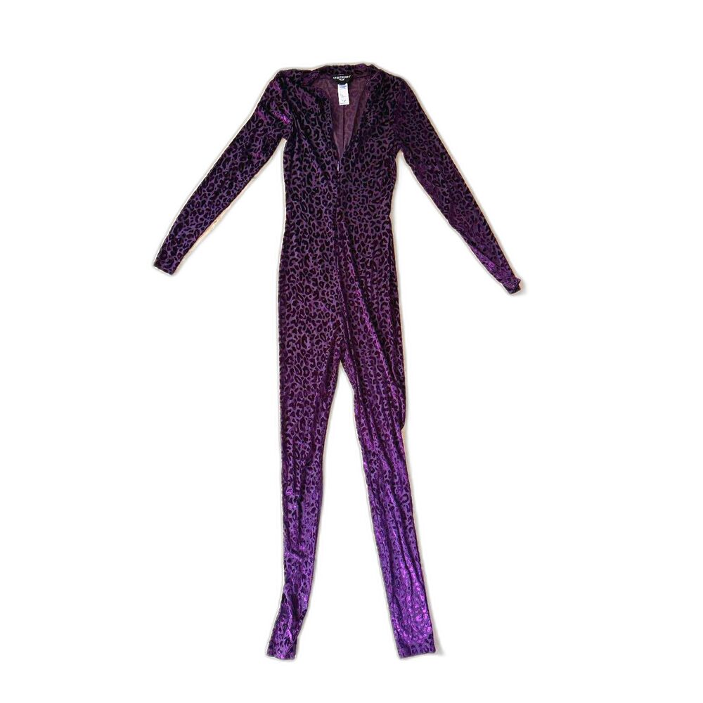 SpiritHoods Violet Leopard Burnout Velvet Full Bodysuit Catsuit